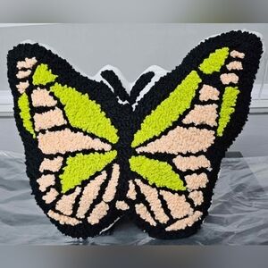 Butterfly Shag Accent Pillow - Black, Lime & Blush